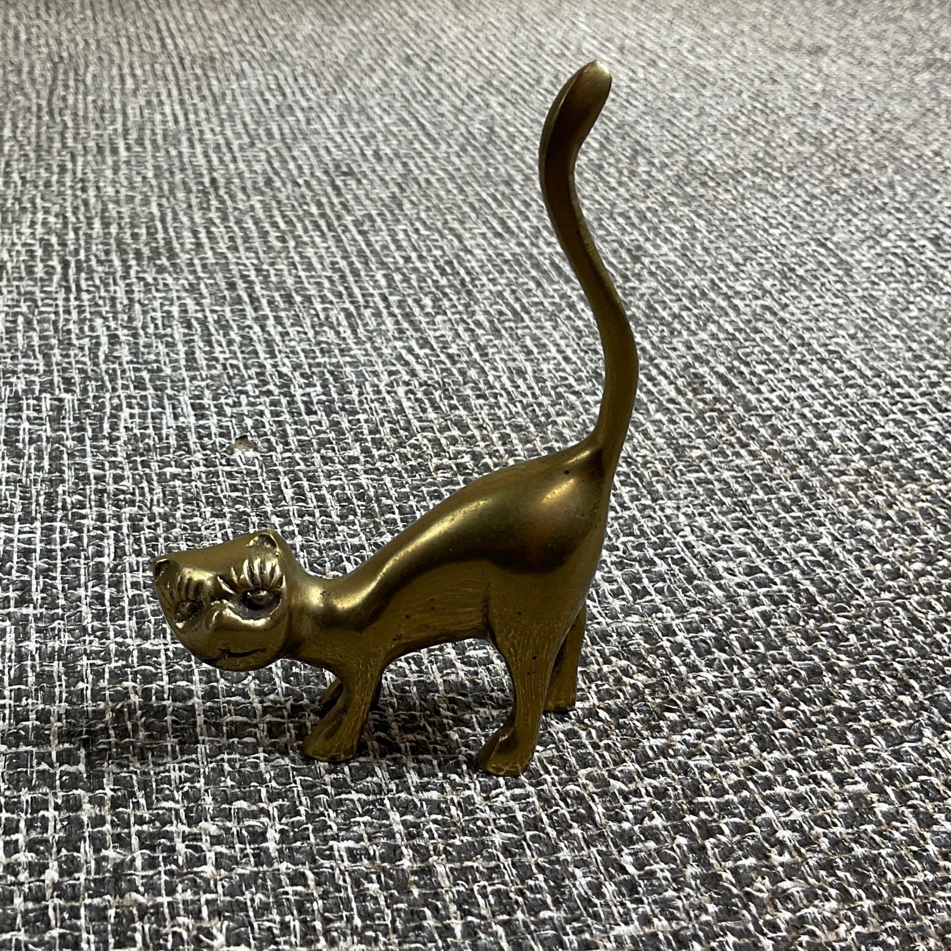 Vintage Brass Cat Kitten Figurine, Mid Century Figurine of Cat